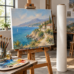 Rotolo <span class=keywords><strong>di</strong></span> <span class=keywords><strong>tela</strong></span> in poliestere e <span class=keywords><strong>canapa</strong></span> a grana media, larghezza 2,3 m, 400 g/m², <span class=keywords><strong>tela</strong></span> grezza preparata per artisti, per <span class=keywords><strong>pittura</strong></span> a olio e acrilico, all'ingrosso - Product Image 3