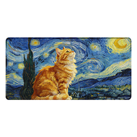 Tapis de bureau étendu grand format 60x30cm avec motif chat orange, dessin animé et paysage nocturne étoilé, tapis de souris gaming en stock