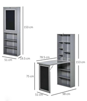 Table pliante convertible avec tableau noir et étagère latérale Meuble de rangement multifonction pour le salon, gris