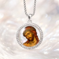 Pendentif lumineux orthodoxe avec peinture de Jésus couronné d'épines sur coquille de nacre, image personnalisée disponible, livraison rapide