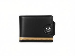 Portafoglio da uomo in vera pelle con chiusura a bottone a pressione, scomparti per carte, stile semplice - Product Image 1