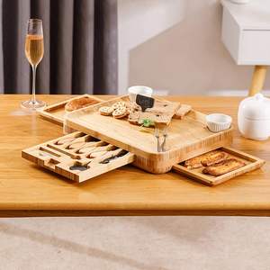 Accesorios de Cocina, Juego de 6 Cuchillos, 2 Tazones, Bandeja para Servir, Tabla de Cortar de Bambú para Fiestas, Tabla de Quesos de Bambú para Platos de Queso - Product Image 3