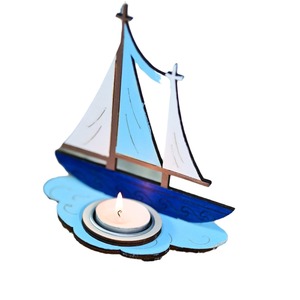 Décoration d'intérieur transfrontalière d'été, style océanique méditerranéen, thème nautique créatif, bougeoir en buis avec motif de voile et effet de brume - Product Image 5