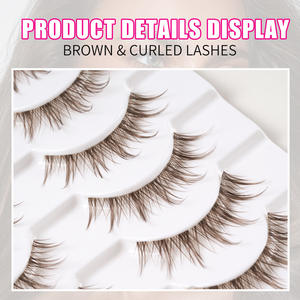 10 paires de cils réutilisables, sans cruauté, en fibres plates, style bande dessinée européenne et américaine, avec tiges en plastique transparent marron, faits à la main - Product Image 4