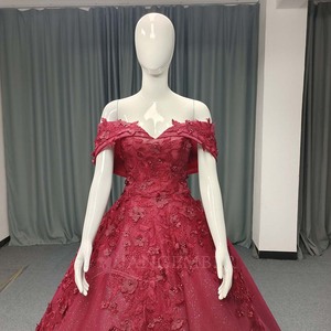 Lsany211 Robes de Quinceañera de maternité rouge scintillant avec appliques, longueur ras du sol, coupe princesse, décolleté cœur, épaules dénudées, Vestidos - Product Image 4