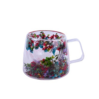 Tasse à fleurs en verre isolé double à haute résistance à la température pour la maison avec cuillère Tasse en verre résistant à la chaleur