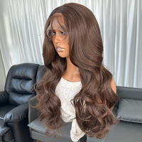 Perruque Longue Ondulée Brune en Fibre Futura, Perruque Synthétique Lace Front 13X4 Résistante à la Chaleur pour Femmes Noires, Ligne de Cheveux Pré-épilée