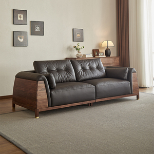 Canapé 2 places en noyer noir américain, style minimaliste vintage, idéal pour petits espaces et salons de gîtes - Vente directe usine en gros - Product Image 3