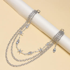 Cadena de cintura de aleación de zinc con múltiples capas, calavera y alambre de púas, estilo hip hop, para fiesta, cadena corporal de moda - Product Image 3