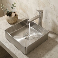 Lavabo de salle de bain carré en acier inoxydable 304, finition brossée moderne, à poser sur le comptoir, pour projets hôteliers, villas et appartements