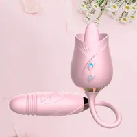 Vibrador em forma de rosa com flor, estimulador clitoriano rosa e língua, brinquedo feminino