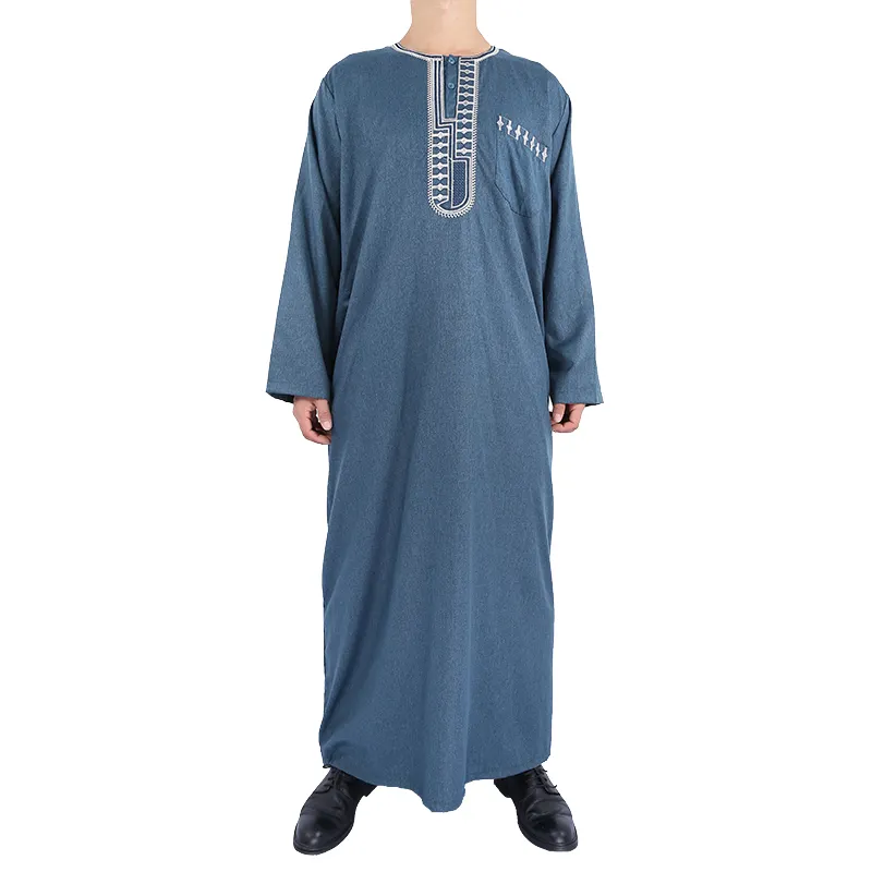 islamic clothing Cotton linen men thobe with Round Collar
