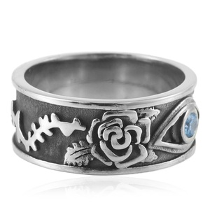 yunnique Horus Eye <b>Ring</b> <b>Titanium</b> Steel Rose Design Bezel Set Blue Stone Unisex Fashion Jewelry Gift - Product Image 3