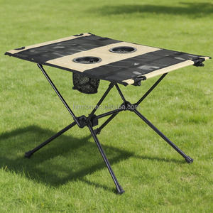 โต๊ะพับอลูมิเนียมอัลลอยด์อเนกประสงค์พร้อมที่วางแก้วคู่<span class=keywords><strong>พื้น</strong></span>ผิวผ้าสำหรับตั้งแคมป์กลางแจ้งปิคนิคบาร์บีคิวตกปลา - Product Image 1