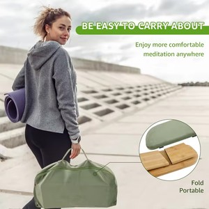 Portable Folding Yoga and <strong>Meditation</strong> Bench Small Bamboo Kneeling <strong>Stool</strong> with Extra Thick Comfortable Cushion - Product Image 6