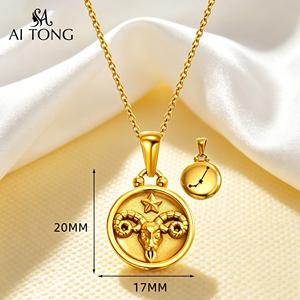 Colliers pendentifs étanches en acier inoxydable plaqué or 18 carats avec 12 signes du zodiaque, cadeaux astrologiques, vente en gros OEM ODM - Product Image 5