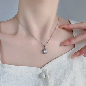 Collier tendance KAMMY en argent sterling 925 avec pendentif géométrique en perle d'eau douce naturelle de 7-7,5 mm, zircon délicat et simple - Product Image 3