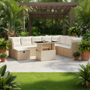 Grand ensemble de canapés de jardin en rotin PE beige, mobilier d'extérieur 6 places, design contemporain, ensemble de jardin durable - Product Image 2