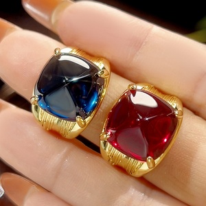 Fashion Jewelry Eco-friendly Copper <b>Gold</b> Plated 14*14mm Red & Blue Zircon Hop Style Personalized Unique Hand <b>Hug</b> <b>Rings</b> High Tu - Product Image 1