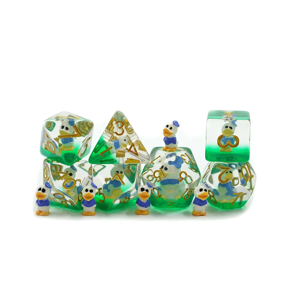 مجموعة نرد البط Donald Duck لعبة متعددة السطوح صغيرة مخصصة من الراتنج الملون لـ DND أو RPG