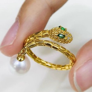 10578DIY Pearl <b>Accessories</b> S925 Silver Ring Empty Holder Spirit <b>Snake</b> Ring with 5-7mm Beads Silver Jewelry Findings & Components - Product Image 1