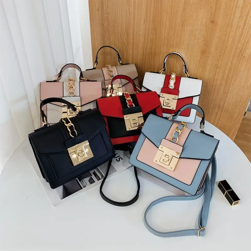 2022 cross body straps cheap shoulder hand bags contrasting color leather crossbody bags for women