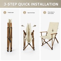Chaise de camping pliante à dossier haut en alliage d'aluminium avec accoudoirs en bois, siège portable pliable pour la randonnée