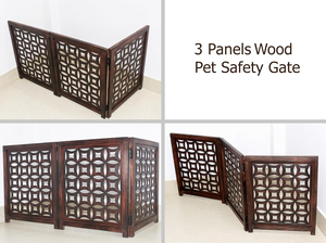 Puerta de seguridad plegable de madera para perros - 3 paneles 20" de ancho x 24" de alto - Madera maciza tallada a mano y MDF - Puerta interior portátil independiente - Product Image 3