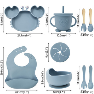<strong>9</strong> <strong>Piece</strong> <strong>Set</strong> Kids <strong>Dining</strong> Dinner <strong>Set</strong> Bibs Plates Bowls Spoons Other Baby Feeding Supplies Silicone Baby Products - Product Image 2