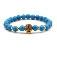 Nouveauté : Bracelet extensible perlé en turquoise bleue de 8 mm avec micro-incrustations de zircon noir, idéal pour les cadeaux – Notre meilleure vente
