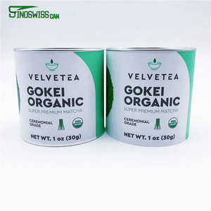 Logotipo personalizado redondo alimento 30g matcha em pó de chá caddy papel lata de lata