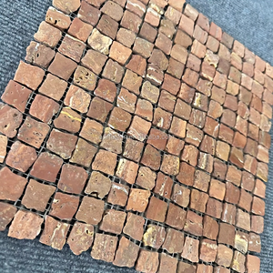 Mosaïque en pierre naturelle <span class=keywords><strong>de</strong></span> <span class=keywords><strong>travertin</strong></span> rouge moderne 20x20x7mm, motif carré rustique, bord irrégulier, parquet pour mur intérieur <span class=keywords><strong>et</strong></span> extérieur - Product Image 2