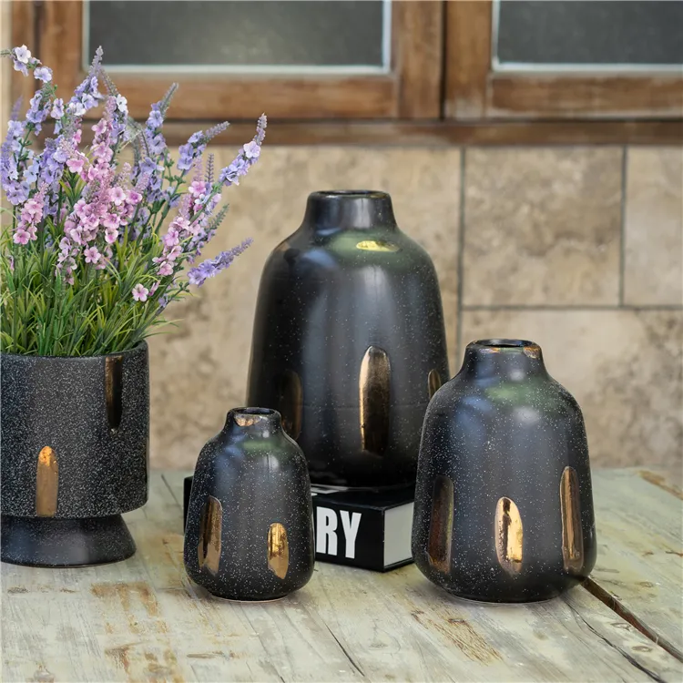 New design modern home living room decor porcelain bud vase black ceramic ornament flower vases
