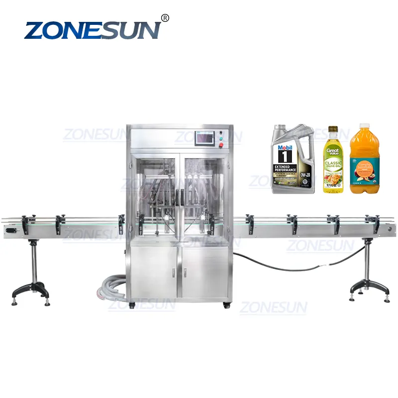 ZONESUN ZS-YTDC6 tam otomatik 6 kafaları pistonlu pompa ağartıcı sabun şampuan doğrusal sıvı dolum makinesi ile tozluk