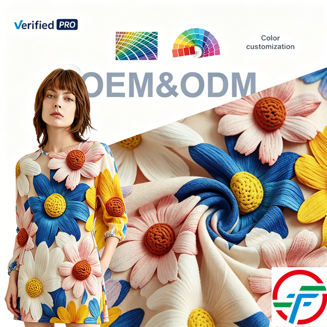 Best Selling 3D Vision Embossed Daisy  Digital Print Fabric, Colorful Fabric for Summer Dress & Home Decor