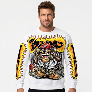 เสื้อยืดแขนยาวพิมพ์ลายการ์ตูนแบรนด์ดังสำหรับผู้ชาย สไตล์สตรีท คอกลม ผ้าถัก คอตตอน ทรงปกติ - Product Image 6