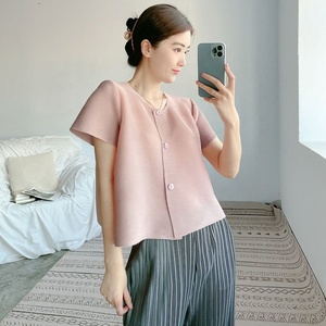 Chaqueta Corta Plisada de Verano para <span class=keywords><strong>Mujer</strong></span>, Cárdigan Fino de Manga Corta con Botones, Top Informal - Product Image 1