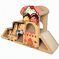 Griffoir pour chat Château de Glace, Maisonnette pour chat en carton à 3 niveaux avec toboggan, berceau et dessus en forme de coupelle, Mobilier de jeu pour chat