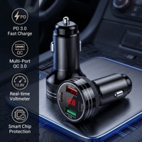 Chargeur de voiture rapide HNT 65W PD/QC3.0, adaptateur USB 4 ports type C avec voltmètre LED, affichage numérique, coque en métal pour iPhone 16/15/14