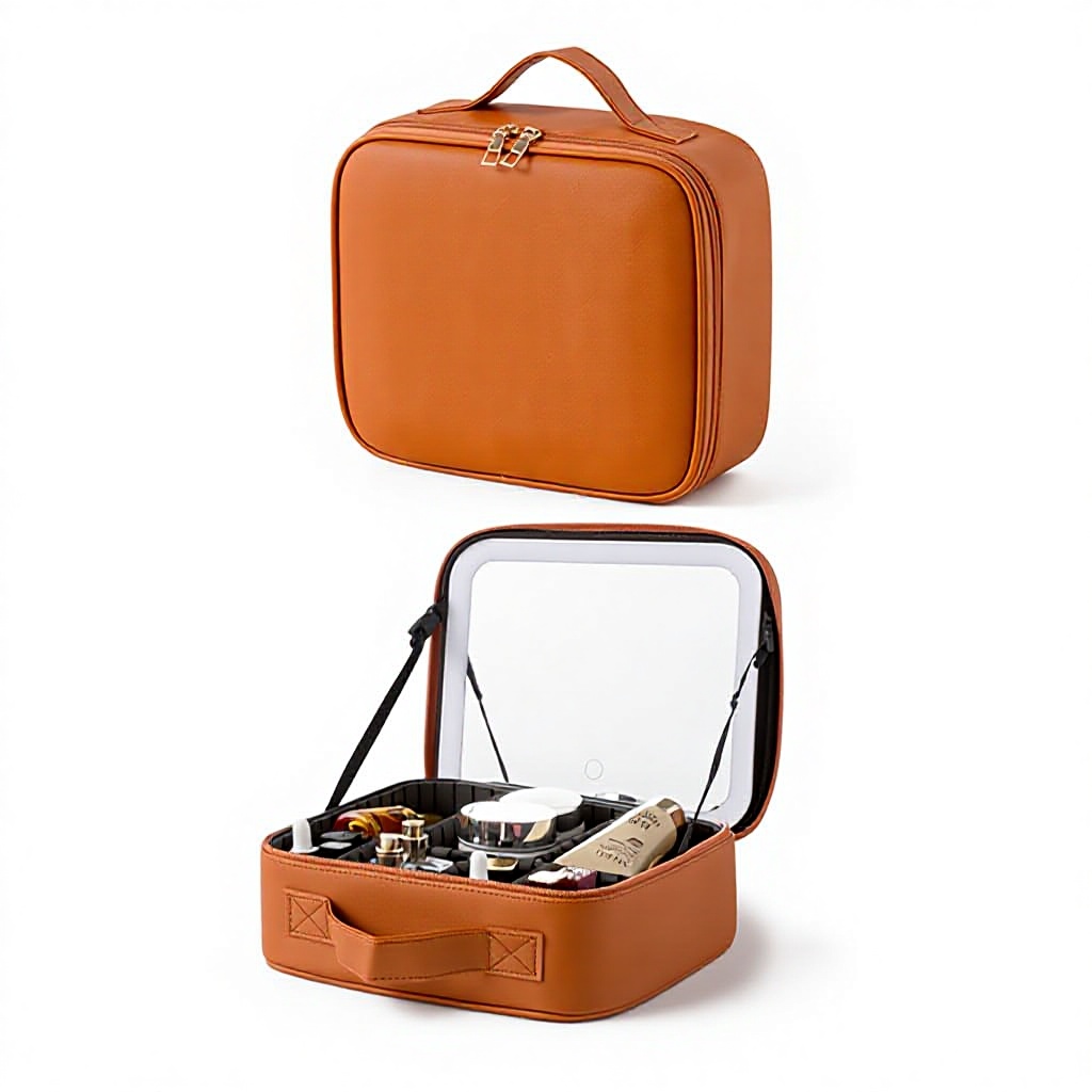 Borsa per il trucco a led marrone