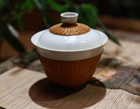 Bol à couvercle Artisan Soda Glaze-Bol à thé recouvert de bambou tissé à la main, ensemble de chawan Yunomi en céramique de style japonais