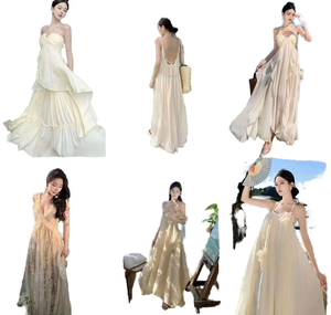 Vestido Maxi <span class=keywords><strong>de</strong></span> Verano para Mujer, Casual, <span class=keywords><strong>de</strong></span> <span class=keywords><strong>Encaje</strong></span>, Gasa, Floral, Cintura Natural, Diseño Tejido, Cuello Cuadrado Vintage, Venta al Por Mayor - Product Image 1