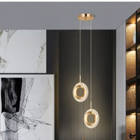 JACKSUN Lampe annulaire LED 10W, Suspension LED circulaire, Lustre de chevet, Suspension longue pour salle à manger, Petite suspension LED en verre doré