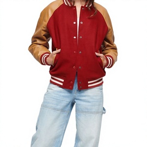 Veste universitaire unisexe rouge avec manches en laine, logo personnalisé, respirante, écologique, décontractée, pour l'hiver, coupe classique, col montant - Product Image 6