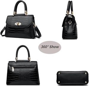 Sac à main en cuir PU personnalisé avec motif crocodile, fermeture à glissière, poignée supérieure écologique, sac à bandoulière pour femmes - Product Image 4