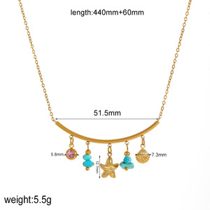 Collar con Colgante de Moda, Acero Inoxidable, Chapado en Oro de 18K, Tema Oceánico, Estrella, Concha, Perla, Joyería Casual para Mujer - Product Image 4