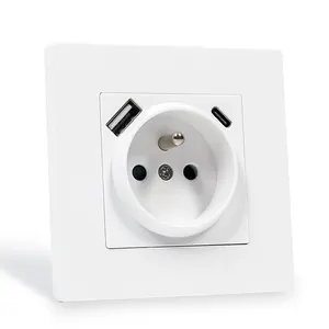 European Electric USB Outlet Socket PC Panel Single French Wall Socket With USB Type A C Ports