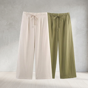 Pantalon large taille haute pour femme en mélange lin-coton respirant, plissé, avec cordon de serrage, longueur cheville, décontracté, couleur unie, pour l'été - Product Image 4