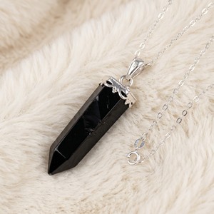 Ear enlace oem odm Wholesale Silver Plated Pendant <b>Necklaces</b> Black <b>Obsidian</b> Point Gemstone Jewelry For Women - Product Image 2