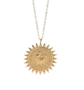 Retail Limited Time Shock Price Gold Plated Stainless Steel Sun Round Rooster Animal Pendant Necklace Jewelry Versatile Men